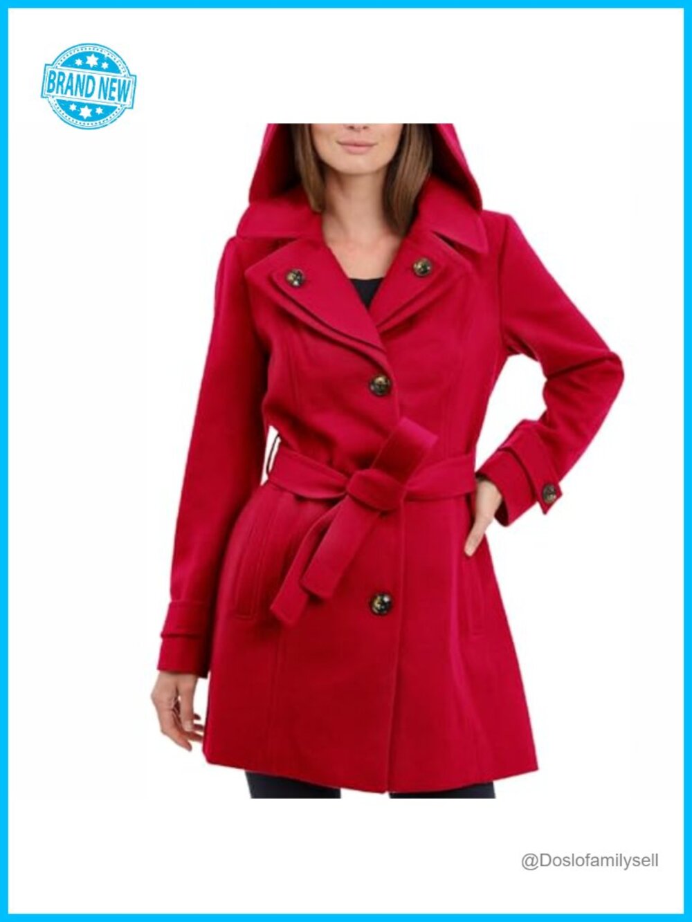Wool Pea Coat Button Front Double Lapel Belted Winter Overcoat